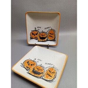 2 ELI & ANA Handmade Ceramics 2019 Halloween Pumpkin snack dish Pottery 5" x 5"